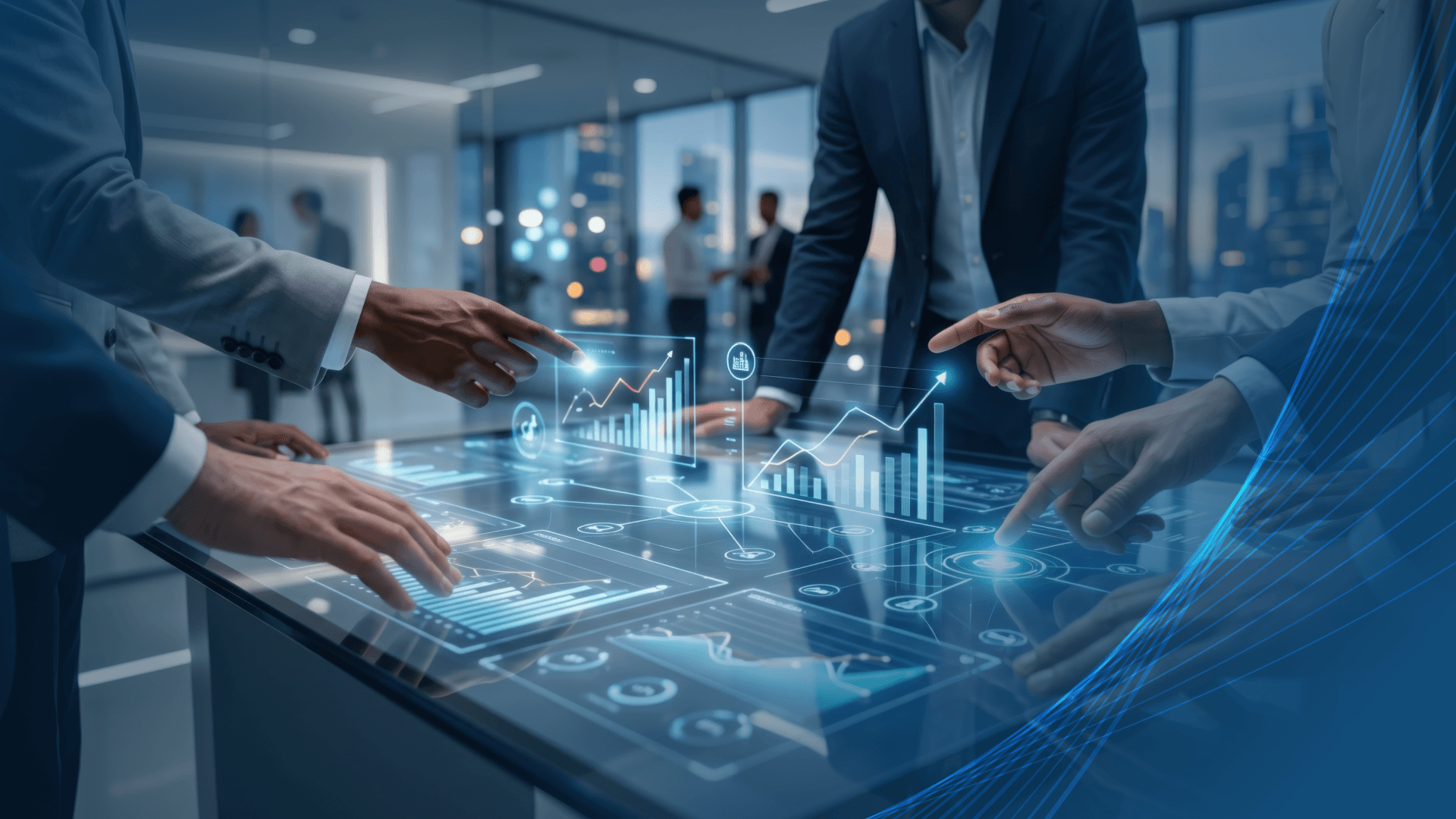 Data flow from ERP, CRM and other systems into a data warehouse, BI reports and AI