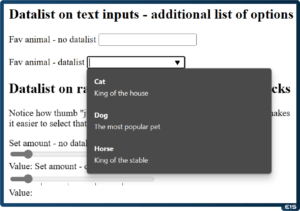 Datalist on text inputs