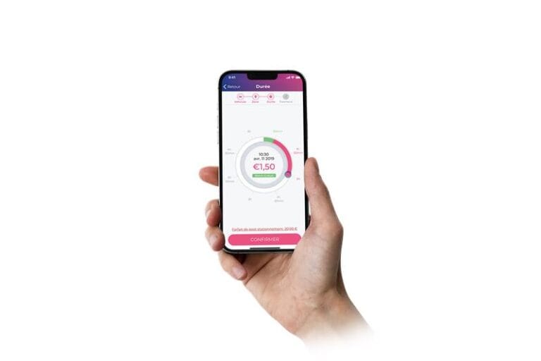 flowbird mobile illustration showing screenshot of Flowbird app