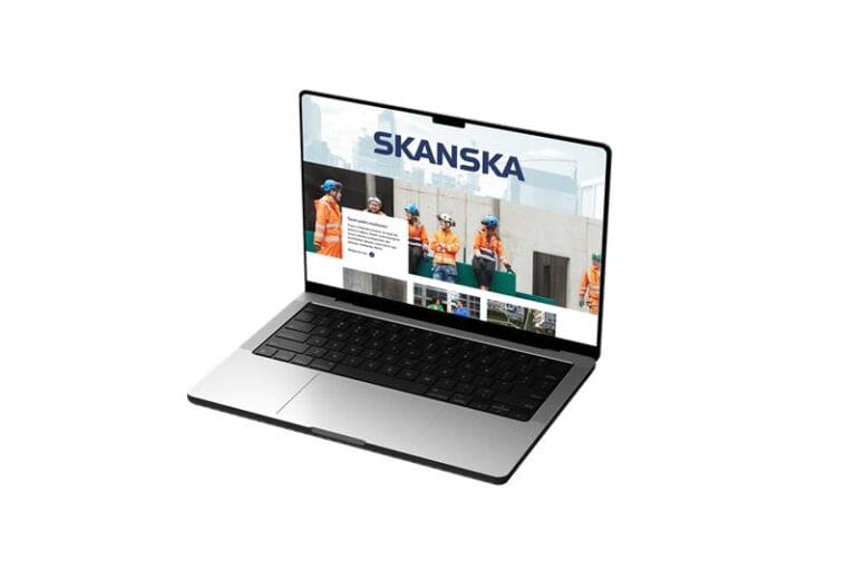 Skanska laptop illustration showing Skanska website