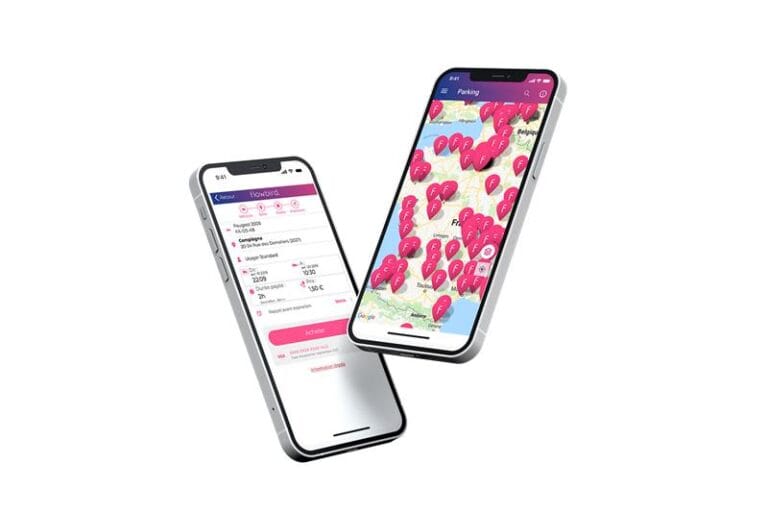 flowbird mobile illustration showing screeshots of Flowbird app