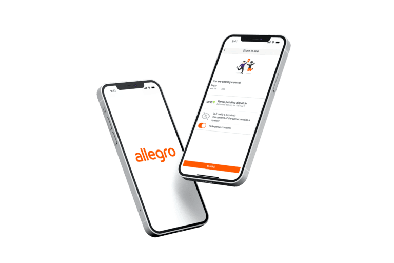 Allegro Delivery case study two mobile phones with app screenshots on them