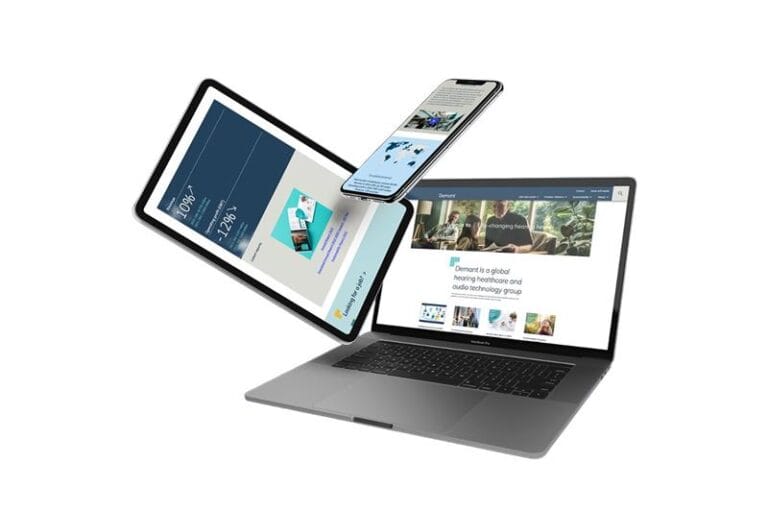 Demant mobile laptop and tablet illustration for case study showcasing the responsive app