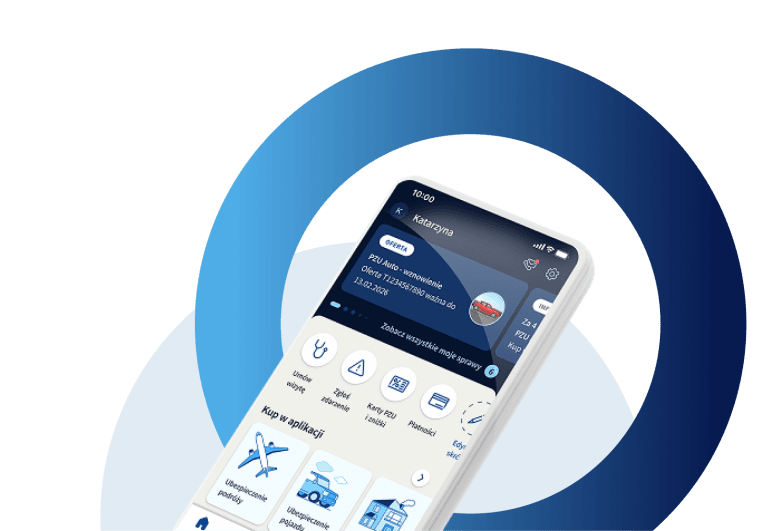 PZU application screenshot on abstract background